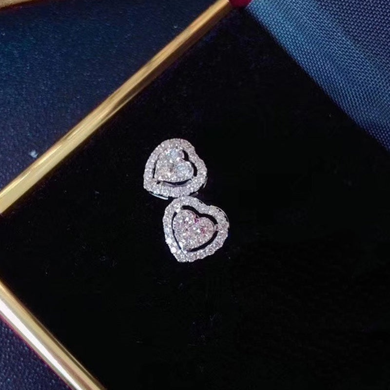 Luxury Temperament Big Love Imitation Moissanite Ring Heart-Shaped Earrings Valentine's Day Gift