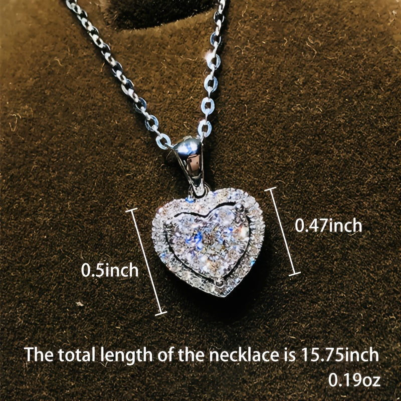 Luxury Female White Crystal Pendant Necklace Vintage Silver Color Wedding Necklace For Women Trendy Love Heart Chain Necklace Valentine's Day Gift