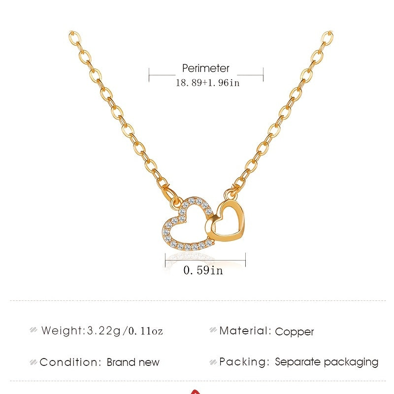 Simple Heart Necklace Two Tone Heart Zircon Pendant Chain Necklace Heart Shaped Zicron Ring 925 Silver Plated
