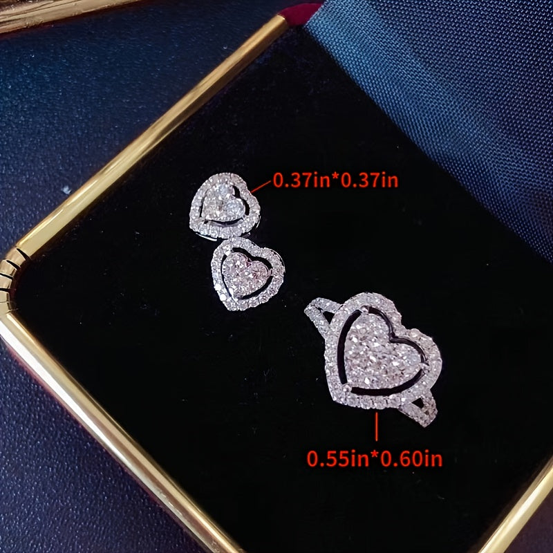 Luxury Temperament Big Love Imitation Moissanite Ring Heart-Shaped Earrings Valentine's Day Gift