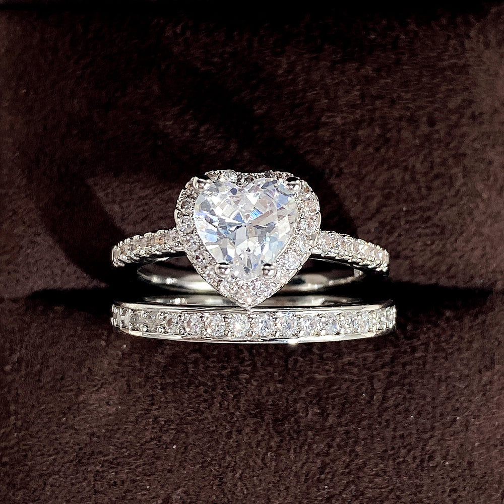 Wedding Rings Set For Women Silver Prong Setting Heart White Zircon Rings Bridal Romantic Proposal Engagement Ring
